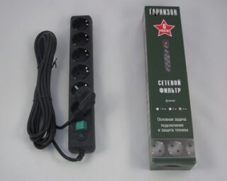 Фильтр сетевой 6-ти местн.3м черный/белый /Гарнизон/