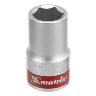 Головка торцевая, 13 мм, 6-гранная, CrV, под квадрат 1/2", хромированная// MATRIX MASTER