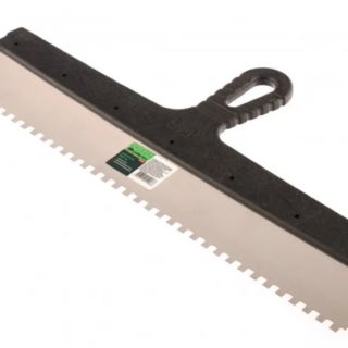 Шпатель из нержавеющей стали, 450 мм, зуб 6х6 мм, пластмассовая