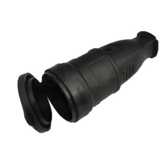 389кч Розетка штепсельная, каучук с заглушкой, однофазная, 16А, с/з, черная