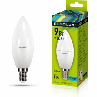 Лампа светодиодная Ergolux LED-С35-9W-E14-4K (9Вт Е14 4500К 172-2658) свеча холодный свет