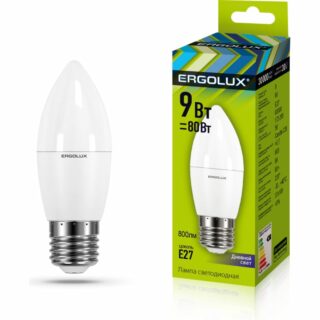 Лампа светодиодная Ergolux LED-С35-9W-E27-6K (9Вт Е27 6500К 172-265В) свеча дневной свет