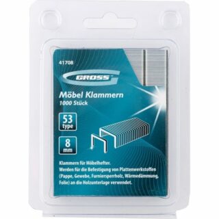 Скобы, 8 мм, для мебельного степлера, усиленные, тип 53// GROSS