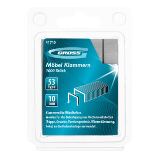 Скобы, 10 мм, для мебельного степлера, усиленные, тип 53 //GROSS