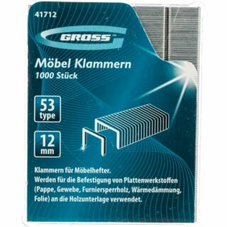 Скобы, 12 мм, для мебельного степлера, усиленные, тип 53//GROSS