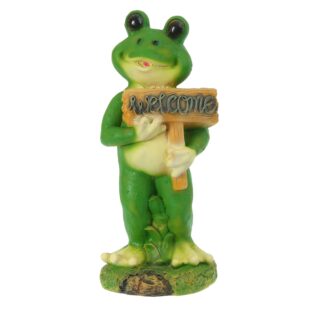 Фигура садовая ЛЯГУШКА С ТАБЛИЧКОЙ ВЕЛКОМ (гипс)