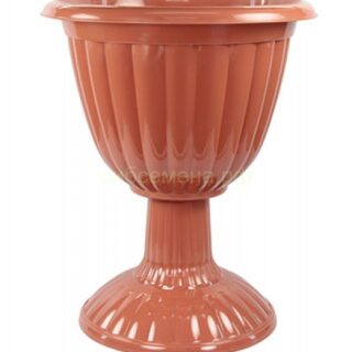 Вазон 18л ЖАСМИН белый/коричневый на высокой ножке