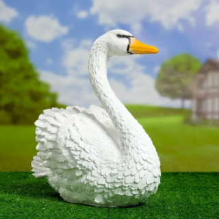 Фигура садовая Лебедь , белый/черный(гипс)