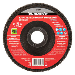 Круг лепестковый торцевой, P 100, 125 х 22,2 мм// MATRIX