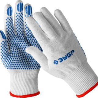 Перчатки х/б ЗУБР ТОЧКА +, S-M/L-XL, пвх-гель покрытие, 13 класс