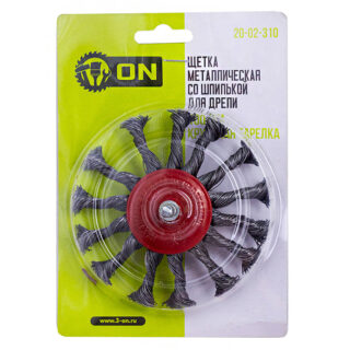 Щетка для дрели, 100мм, плоская со шпилькой, крученая метал/3-ON