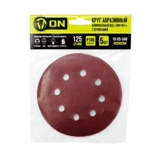 Круг абразивный на ворсовой подложке под "липучку", перфорированный, Р 180,125 мм, 5шт.//MATRIX/3-ON