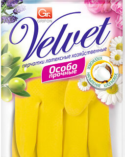 GRIFON Перчатки латексные Velvet с хлопковым напылением, Ромашка