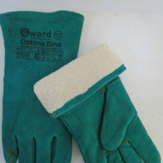 Краги из спилка зеленого цвета утепленные искуственным мехом Optima Zima